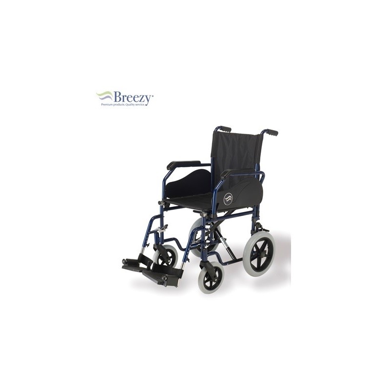 BREEZY 90 - Cadeira rodas aço, encartável, Pneu posterior maciço de Ø300mm (trânsito)