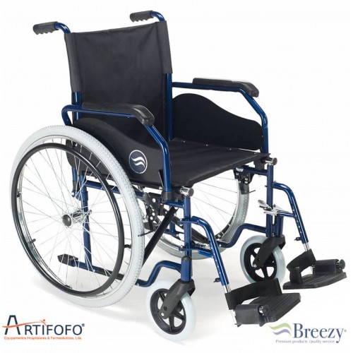 BREEZY 90 - Cadeira rodas aço, encartável, Pneu posterior pneumático de Ø600mm (autopropulsão)